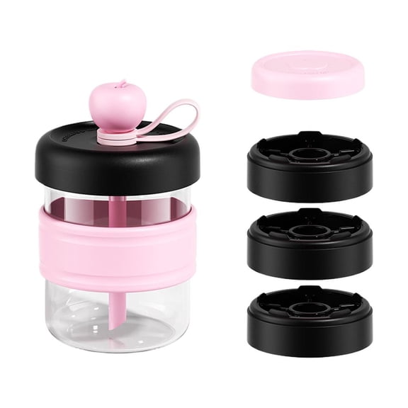 Press Ice Cup Tumbler, 3-in-1 DIY Ice Mold Maker Travel Bottle, Premium Borosilicate Glass Straw Travel Mug with Cute Apple Topper