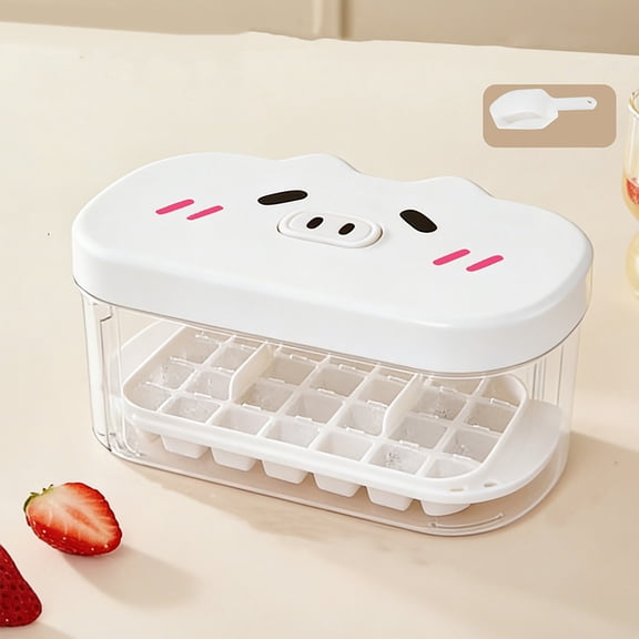 Press Ice Tray with One-Button Release, Cute Pig Silicone Ice Cube Mold with Ice Shovel 28 Cubes,B