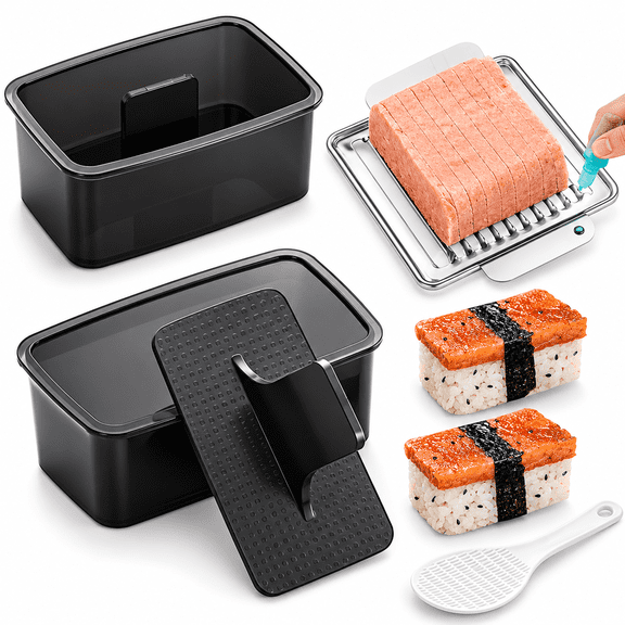 Musubi Press Mold Kit, 2 Pack Clear Musubi Maker with Stainless Steel 304 Luncheon Meat Slicer for SPAM