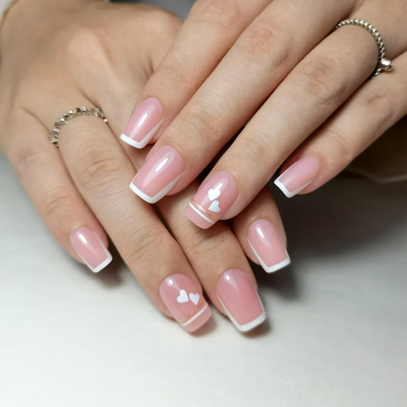 Press on Nails Acrylic Fake Nails with Design Full Cover False Nails Reusable Nail Kit with Nail Glue Adhesive Tabs Nail File Artificial Glue on Nails (red-orange color, 24Pcs) French Flat Edge