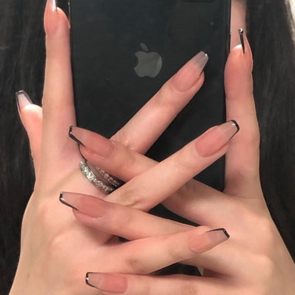 Press On Nails Exquisite Design, 24PCS Medium Size Black Glitter French Tips High-Quality Material, Fashionable Outfits For Dance Parties, Weddings, Easy To Use Ideal Gift