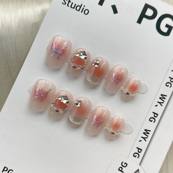 Press on Nails Extra Short Square ,Cat's eye pure handmade nail art stickers ,whitening nail art removable,  press on fake nail, Handmade Gel Fake Nails