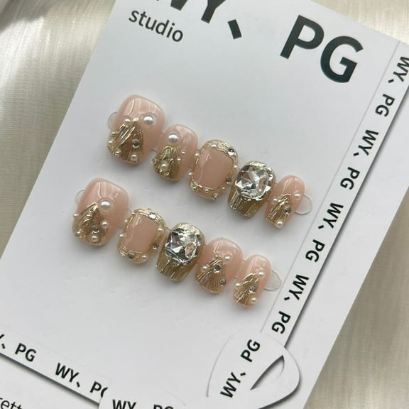 Press on Nails Extra Short Square Handmade Pearl Magic Mirror Powder Texture Nail Art Flashing Diamond press on nails fake nail Handmade Gel Fake Nails