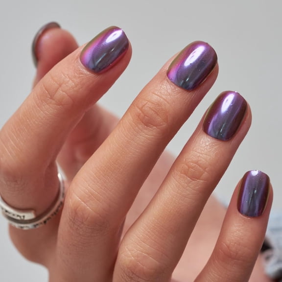 Press on Nails Extra Short Squoval, Spring Summer Handmade Dark Blue Purple Chrome Gel Glue on Nails, 24Pcs Glazed Donut Glossy Round Fake Nails Acrylic False Nails Kits for Women Gift A8-Darkness