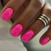 Press on Nails Extra Short Squoval, Spring Summer Hot Pink Jelly Gel Glue on Nails, 24Pcs Glossy Round Reusable UV Finish Fake Nails Acrylic False Nails Manicure Kits for Women Grils Gift