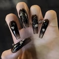 thumbnail image 1 of Press on Nails Long Coffin Fake Nails Glossy Glue on Nails Goth Black Ombre Gel Acrylic Nails Ballerina Artificial Nails Silver Butterfly Stick on False Nails with 3D Rhinestone Design 24 pcs, 1 of 4
