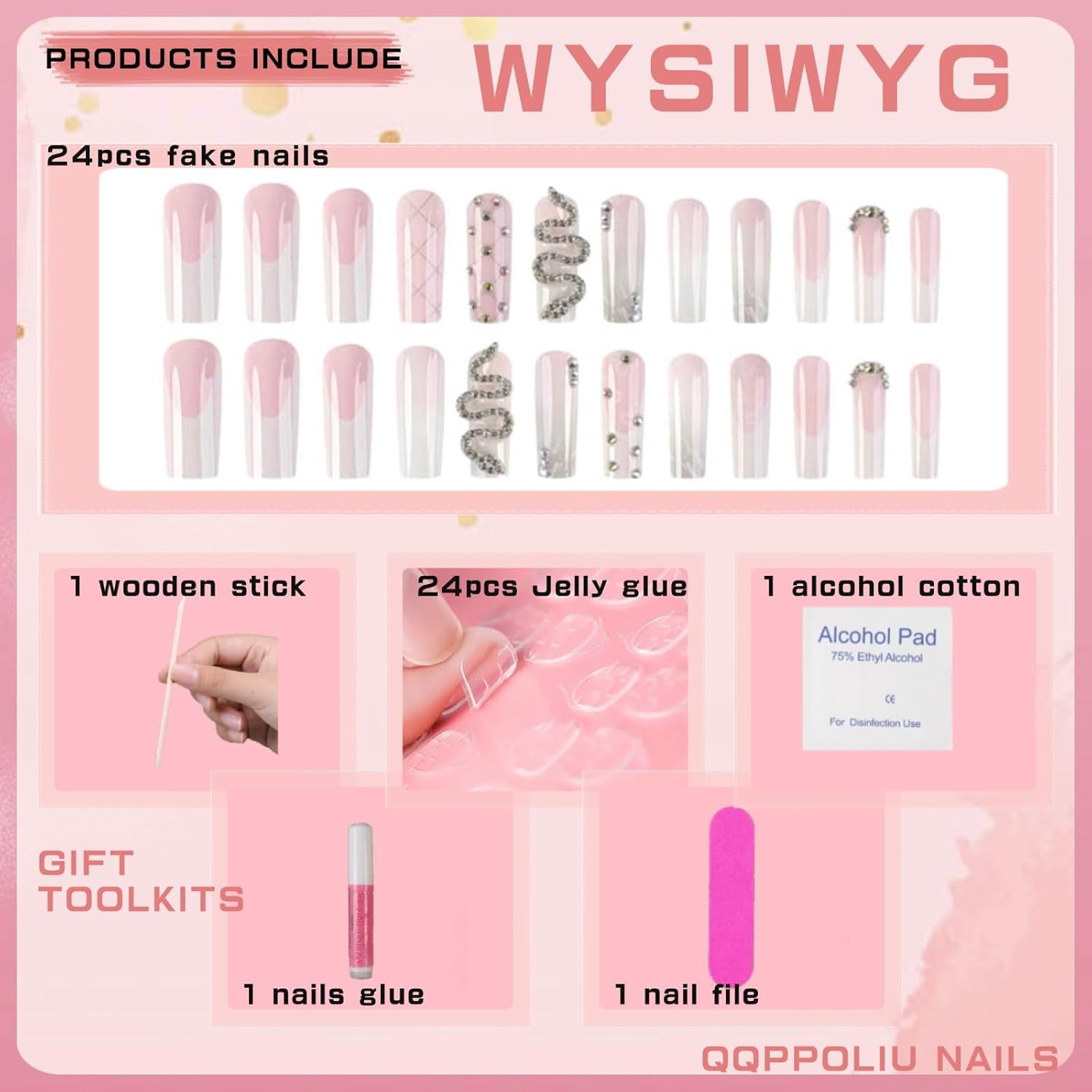 Press on Nails,Long Press on Nails Square,Long Nails,Long Fake Nails
