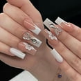 thumbnail image 1 of Press on Nails Long Square Shape Fake Nails White Acrylic Nails Glossy Nude Glue on Nails French False Nail Tips with Butterfly Charms and White Flowers Design for Women and Girls, 24Pcs, 1 of 7