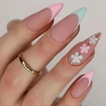 thumbnail image 1 of Press on Nails Medium Almond Matte French Acrylic Fake Press Ons Nails with Cute Flower Design Glue on Full Cover Artificial False Stick on Nail for Girls Women Daily Wear 24PCS Matte French with Cut, 1 of 4