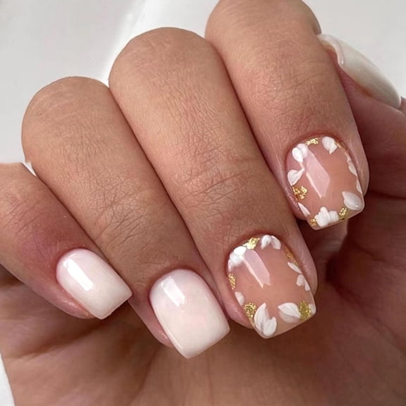 Press on Nails Short Square Fake Nails Press ons With Pink White Gradient Designs Simple Glue on Nails Full Cover False Nails Rtificial Acrylic Stick on Nails for Women 24 Pcs Pink White Gradient