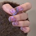 thumbnail image 1 of Press on Nails Short Square French Blue Acrylic Fake Nails with Rhinestones Design Glue on Glossy Full Cover Artificial Gel False Stick on Nail for Girls Women Wedding Manicure 24Pcs French Blue with, 1 of 4