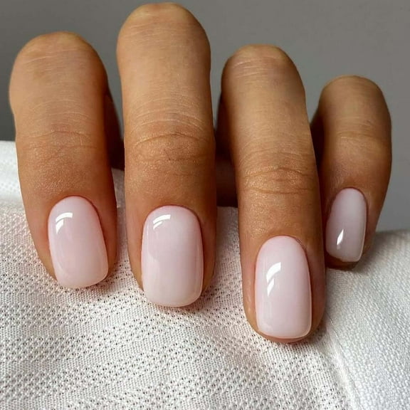 Press on Nails Short Square Milky White Fake Nails with Design Petite Glue on Nails for Women Girls Acrylic Reusable False Nails Stick on Nails Full Cover Manicure Press on Nail for Wedding Milky