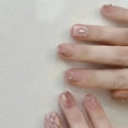 thumbnail image 1 of Press on Nails Short Square, Nude Fake Nails with Rhinestones Flower Design Gel Glue on Nails for Women Girls Full Cover Acrylic Artificial False Stick on Nail for Wedding 24Pcs, 1 of 8
