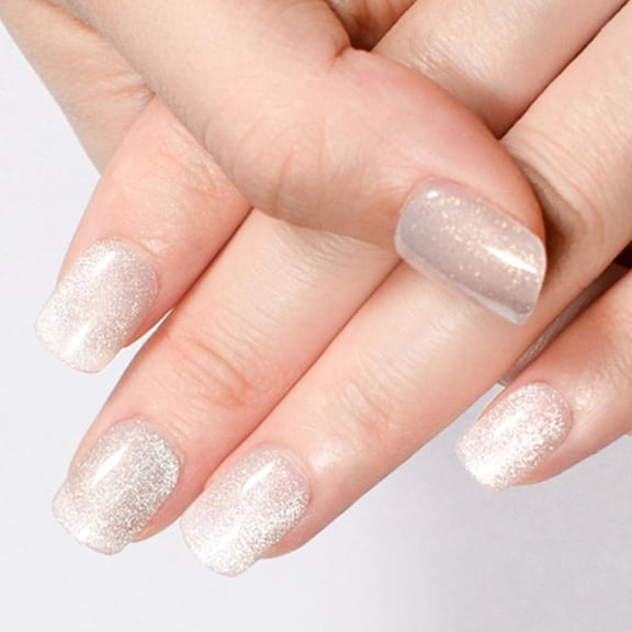 Press on Nails Short Square Purple Discoloration Cat Eye False Nails UV Finish Fake Nails Gel Glitter Reusable Glue on Nails Short for Women 12 Size-24 Pcs Dianthus Color Crystal Cat Eye 24 Fl Oz