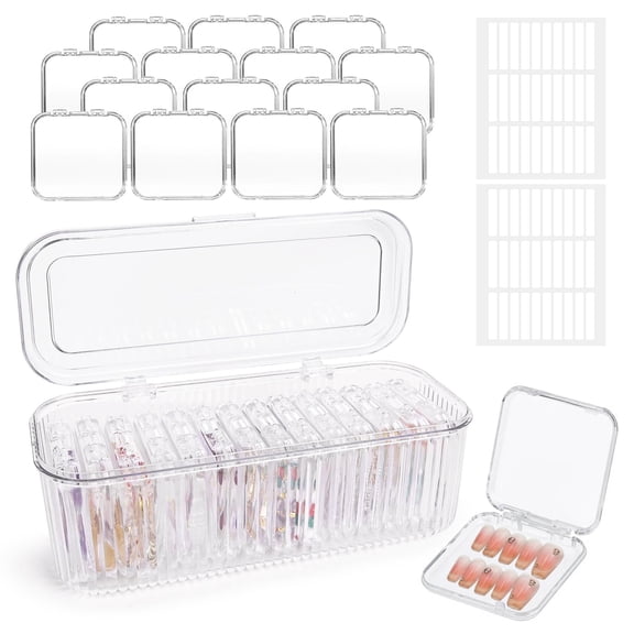 Press On Nail Storage, 14 PCS Acrylic Nail Storage Box, Portable Versatile Organizer for Press - On Nails, Jewelry