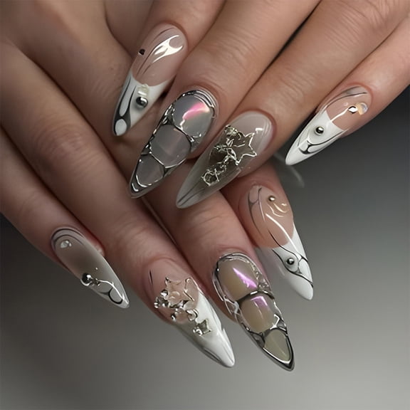 Press On Nail Sparkling Crystal Accents Almond Design Party Ready Set