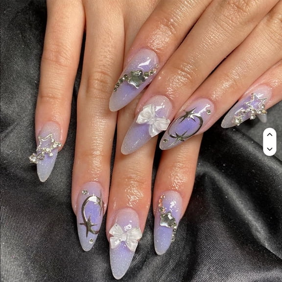 Handmade Press on Nails Popular 3D Purple Almond False Nails Sparkling Diamond Decoration Shining Press-on Fake Nails Tips Nail Art Gift for Women
