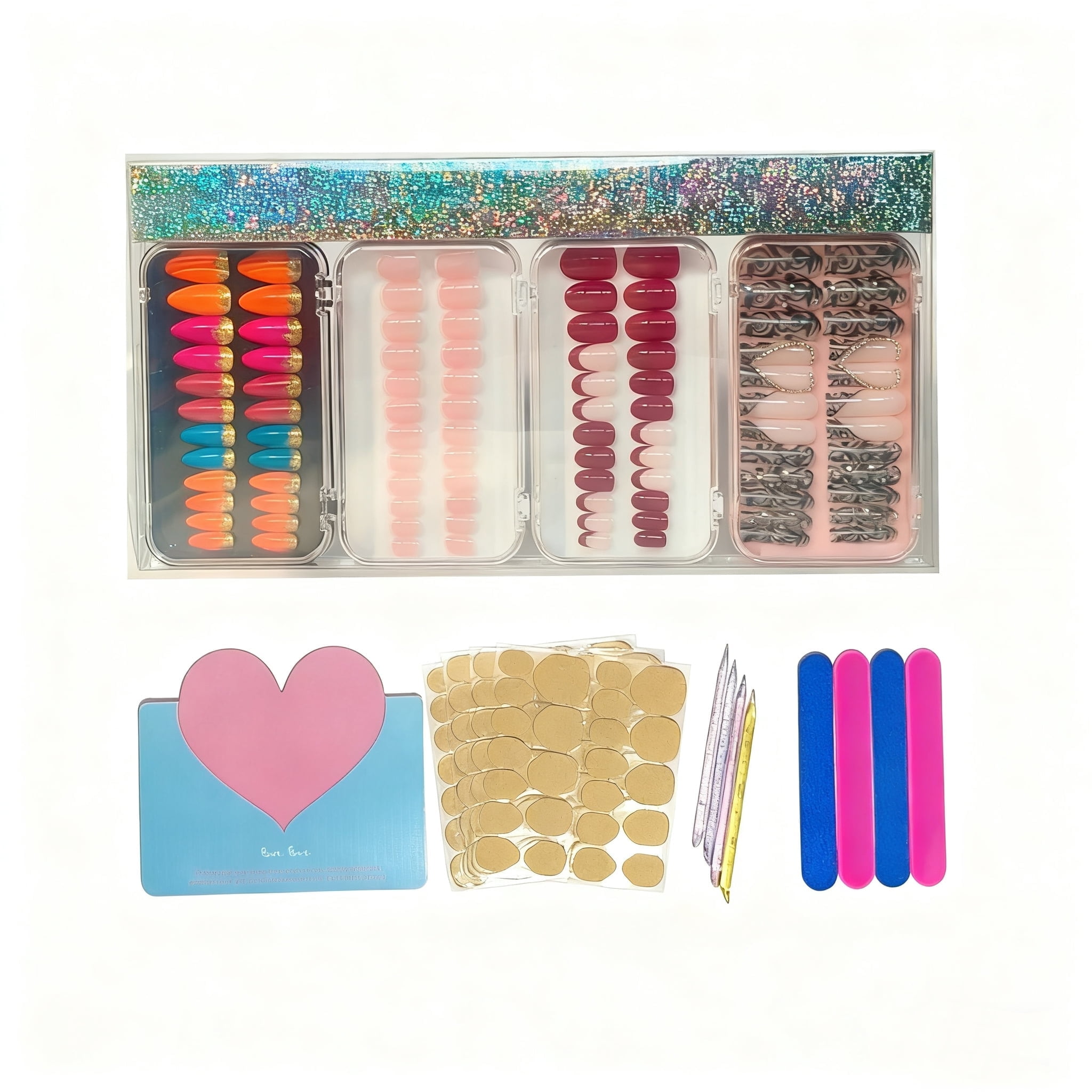 Press-On Nails Gift Set | Featuring 4 Designs, Salon-Quality, 24 Pieces per Style | The Perfect Gift for Your Love, Wife, Best Friends & Yourself