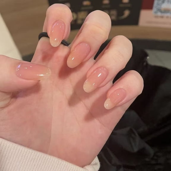 Press On Nails Nude Short Square Glossy Natural Look Reusable Stick On Nails Kit