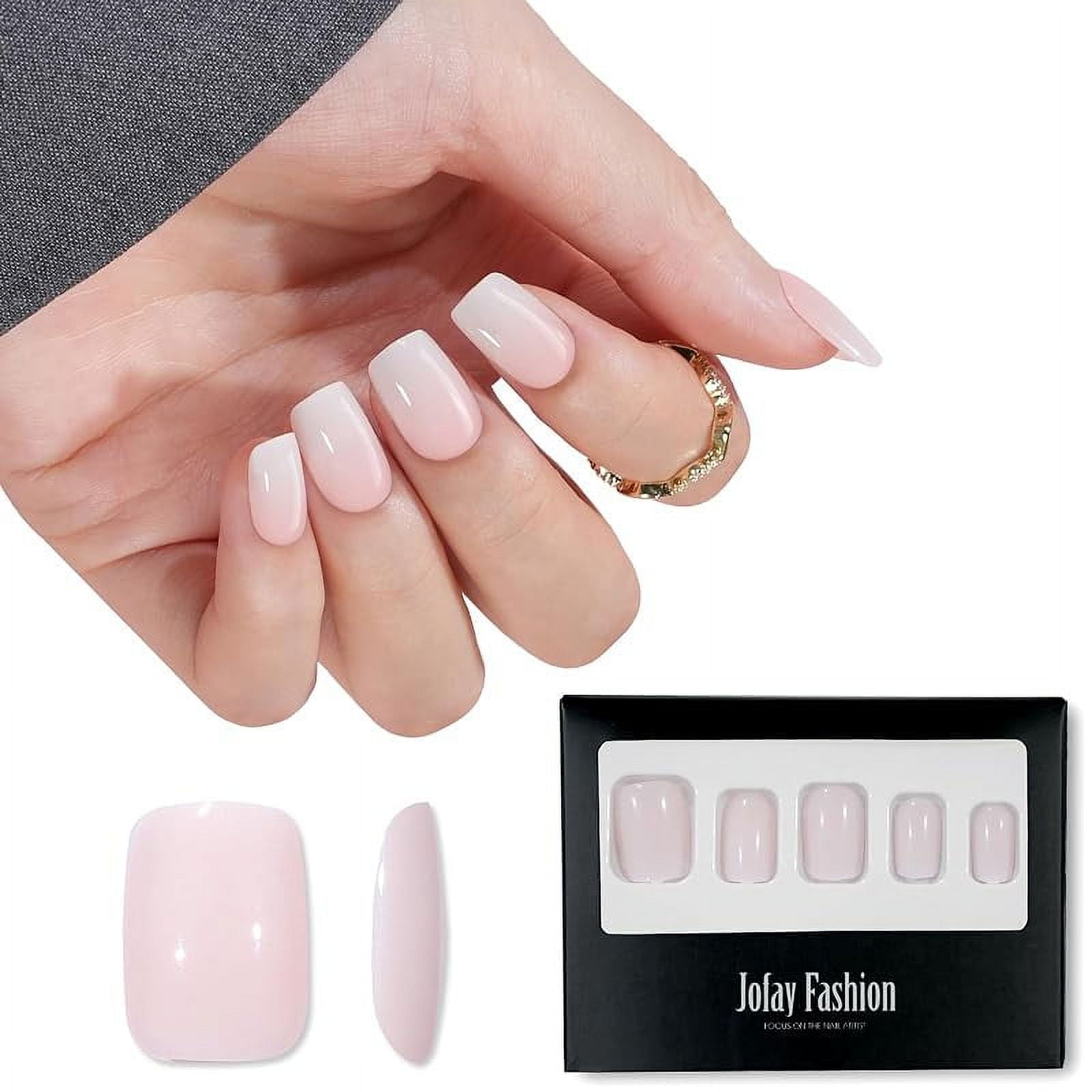 Press On Nails Short Jofay Fashion Acrylic Press On Nails Ombre, Square Glue On Nails with Nail