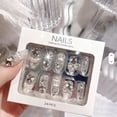 thumbnail image 1 of Rhinestone Design Handmade Press on Nails, 3D Glitter Artificial Luxury Wear a Finished Manicure False Nail Tips Shining Jewel the Bride Nail Art DIY Party Gift for Women, 1 of 4