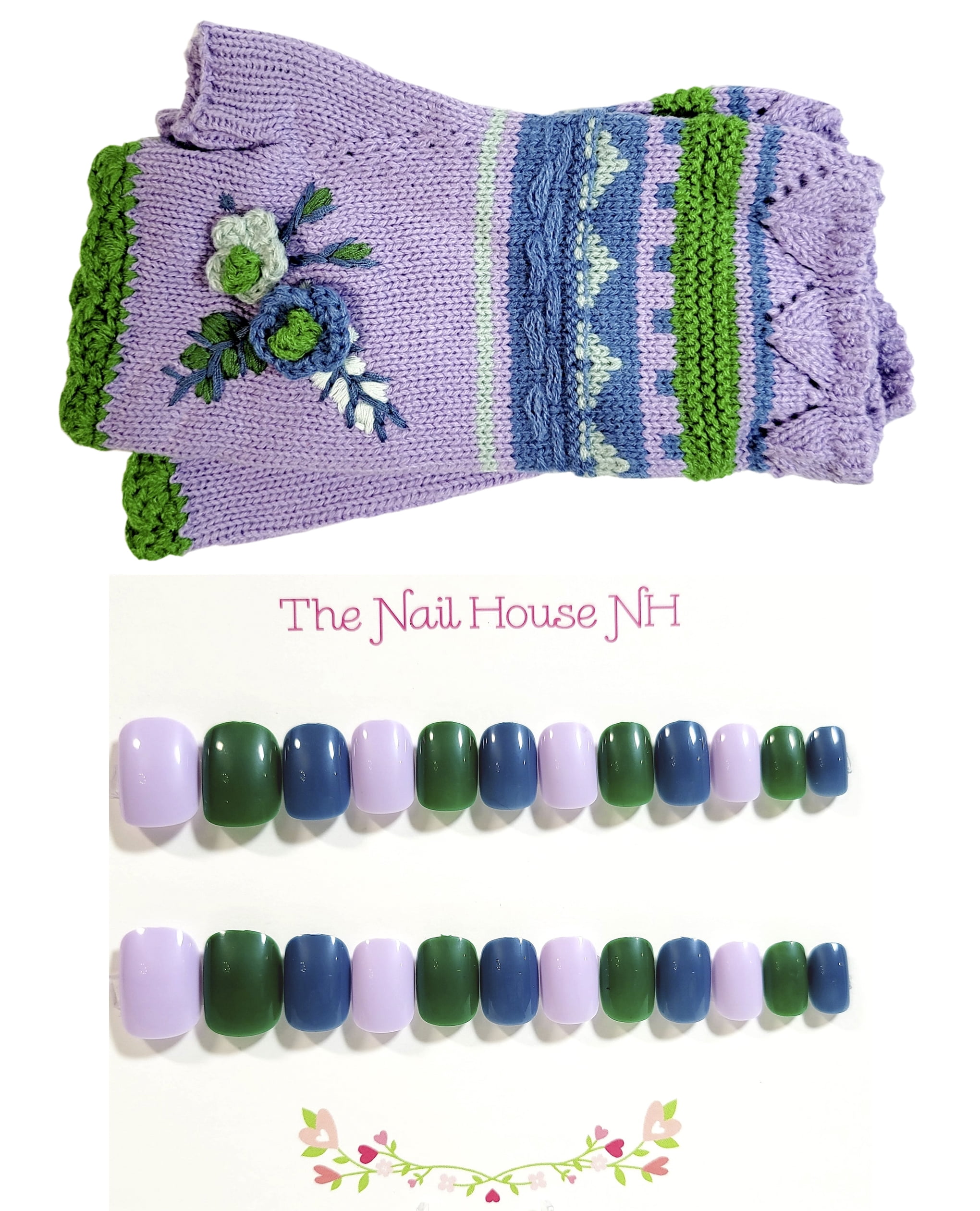 Press On Nails and Fingerless Glove Gift Set - Lavender Blue