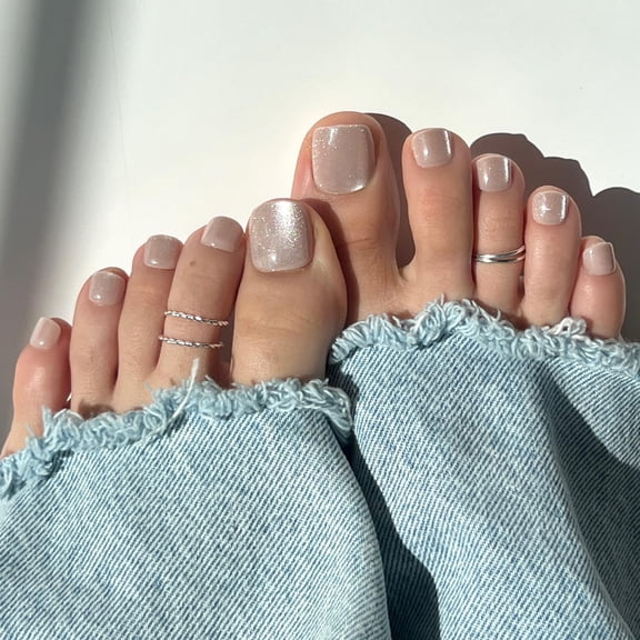 Press On Toenails - The Vow | Shimmery Nude Neutral Fake Toe Nails with a Velvet Finish | 16 Sizes - 32 Toe Nail Kit with Glue