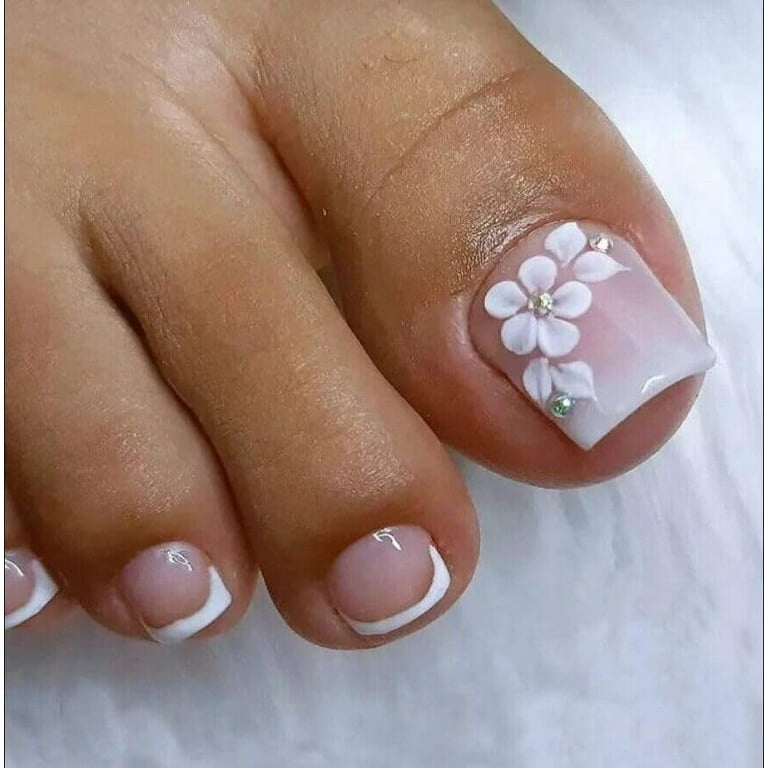 Press On Toenails for Women, Short French Tip Arcylic Fake Toe 