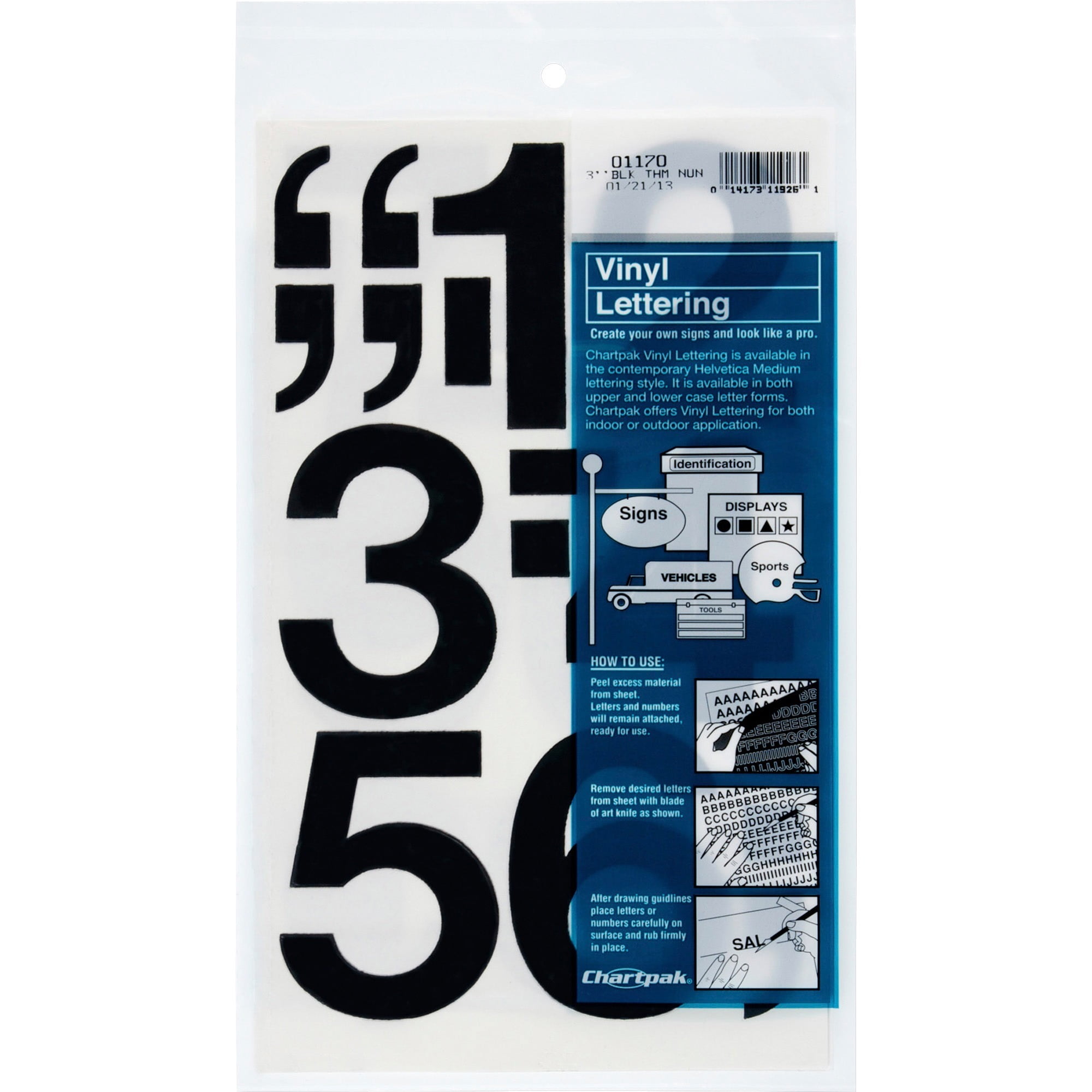 Press-On Vinyl Numbers, Self Adhesive, Black, 3 Press-On Vinyl Numbers, Self Adhesive, Black, 3