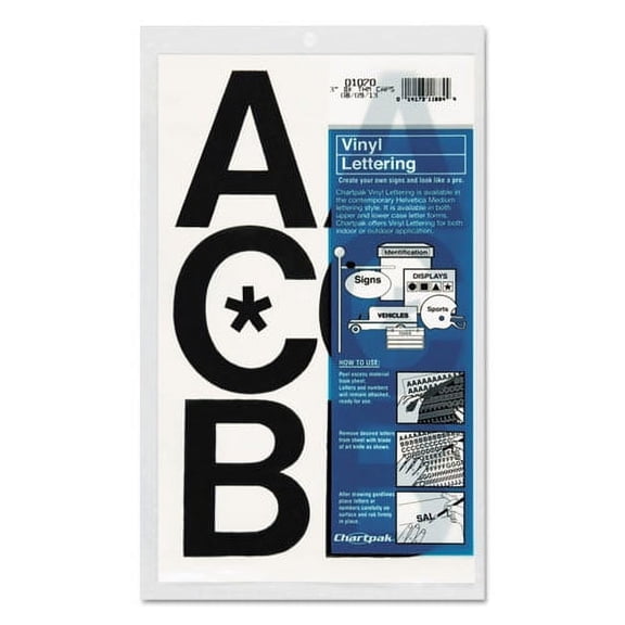 Press-On Vinyl Uppercase Letters, Self Adhesive, Black, 3"h, 50/pack | Bundle of 10 Packs