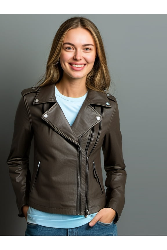 Press Stud Collar Moto Jacket - Green , L