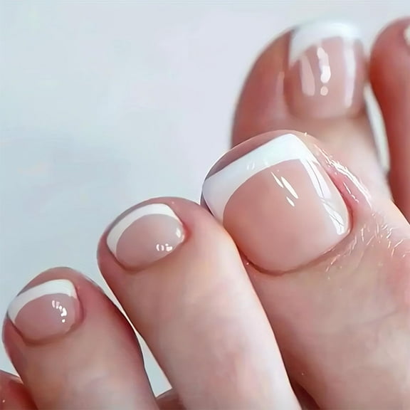 Press on Toenails French Tips Toe Nail Press ons Fake Toe Nails False Toenails Full Cover Acrylic Glue on Toenails with Designs Rhinestones Toe Press on Nails Stick on Toenails for Women Manicure