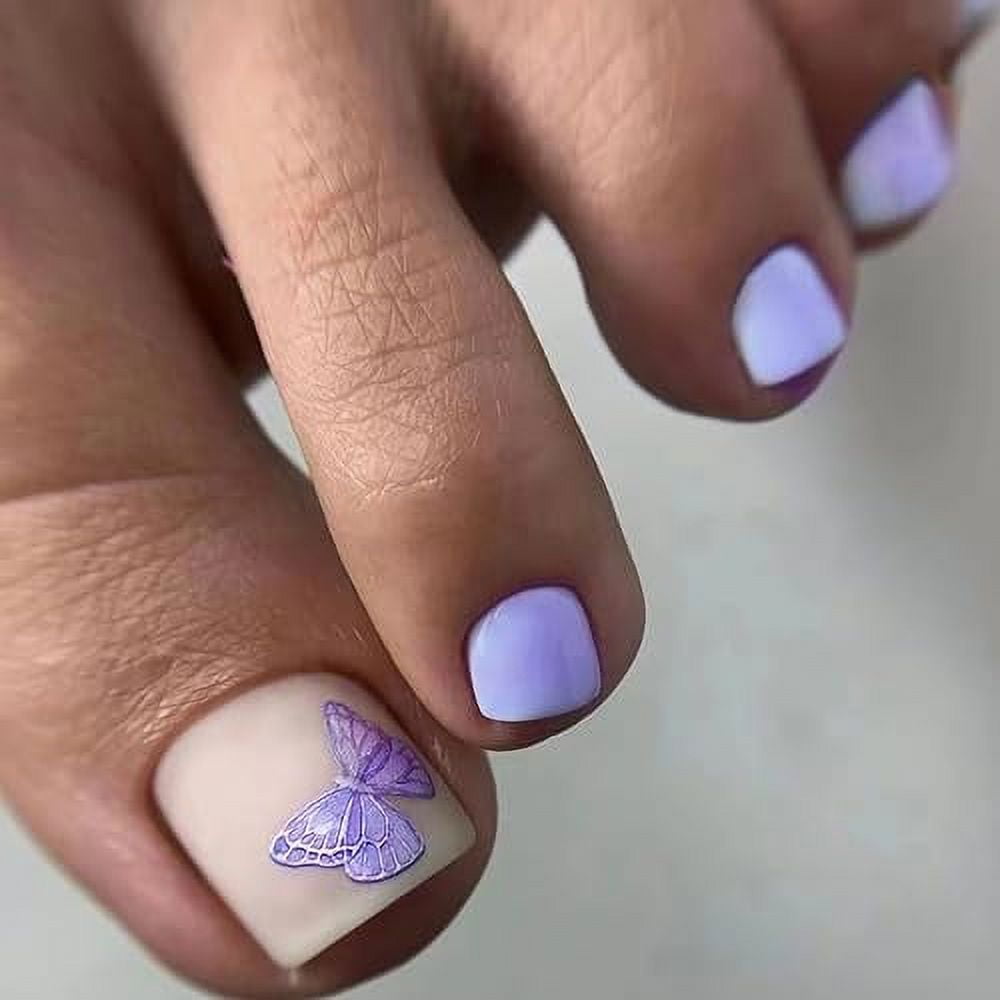 Press on Toenails with Purple Butterfly Designs, 24Pcs Purple ...