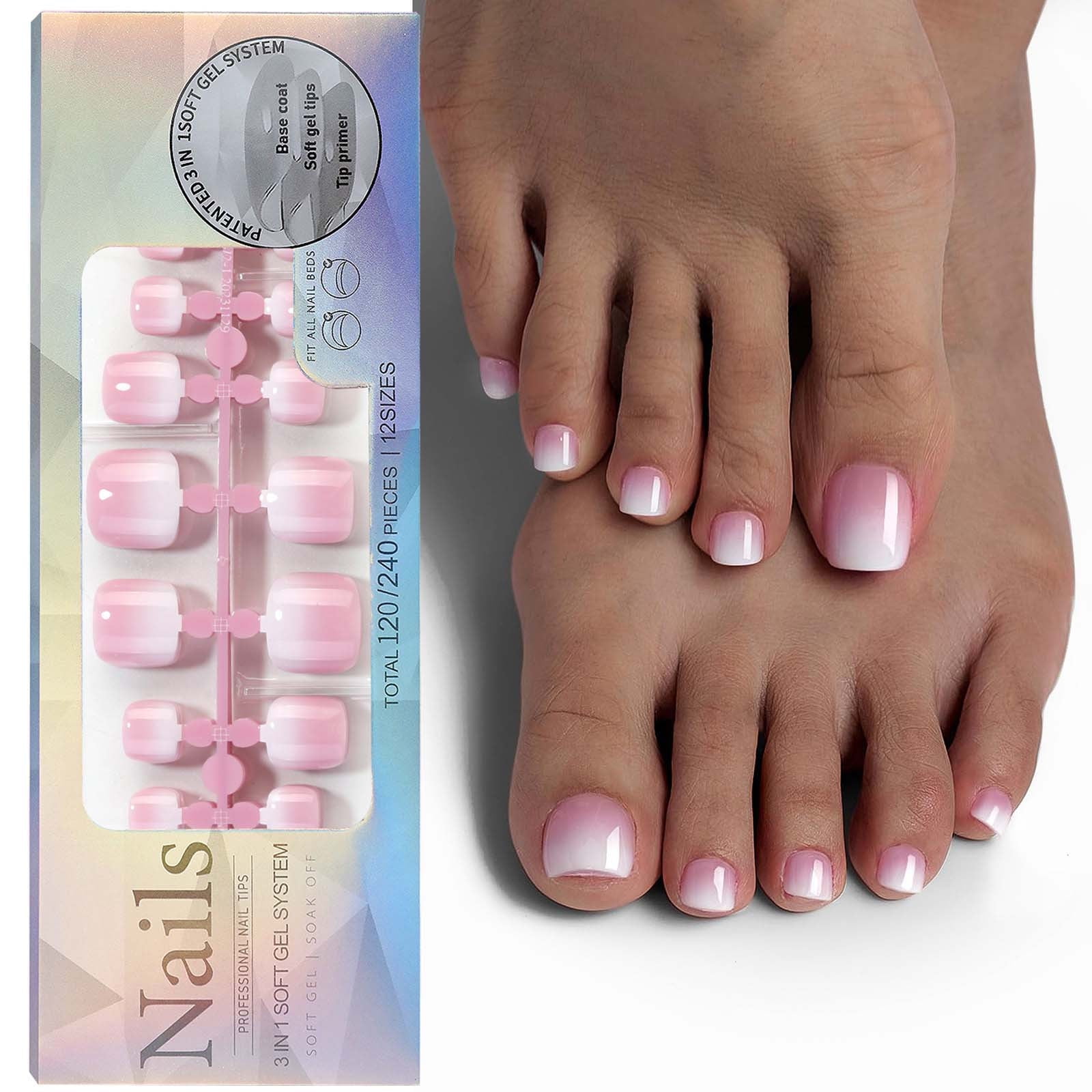Press on Toenails Short, Pink Ombre Toenail Press Ons Square for Women Press on Toenails Short, Pink Ombre Toenail Press Ons Square for Women