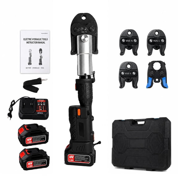 Press Tool, 18V Electric Pipe Crimping Tool for 1/2", 3/4", 1" Copper Pipes, 24KN Press Tool Kit Compatible with ProPress - with 3 Press Jaws, 2pcs 18V 2AH Battery, Fast Charger & Carrying Case