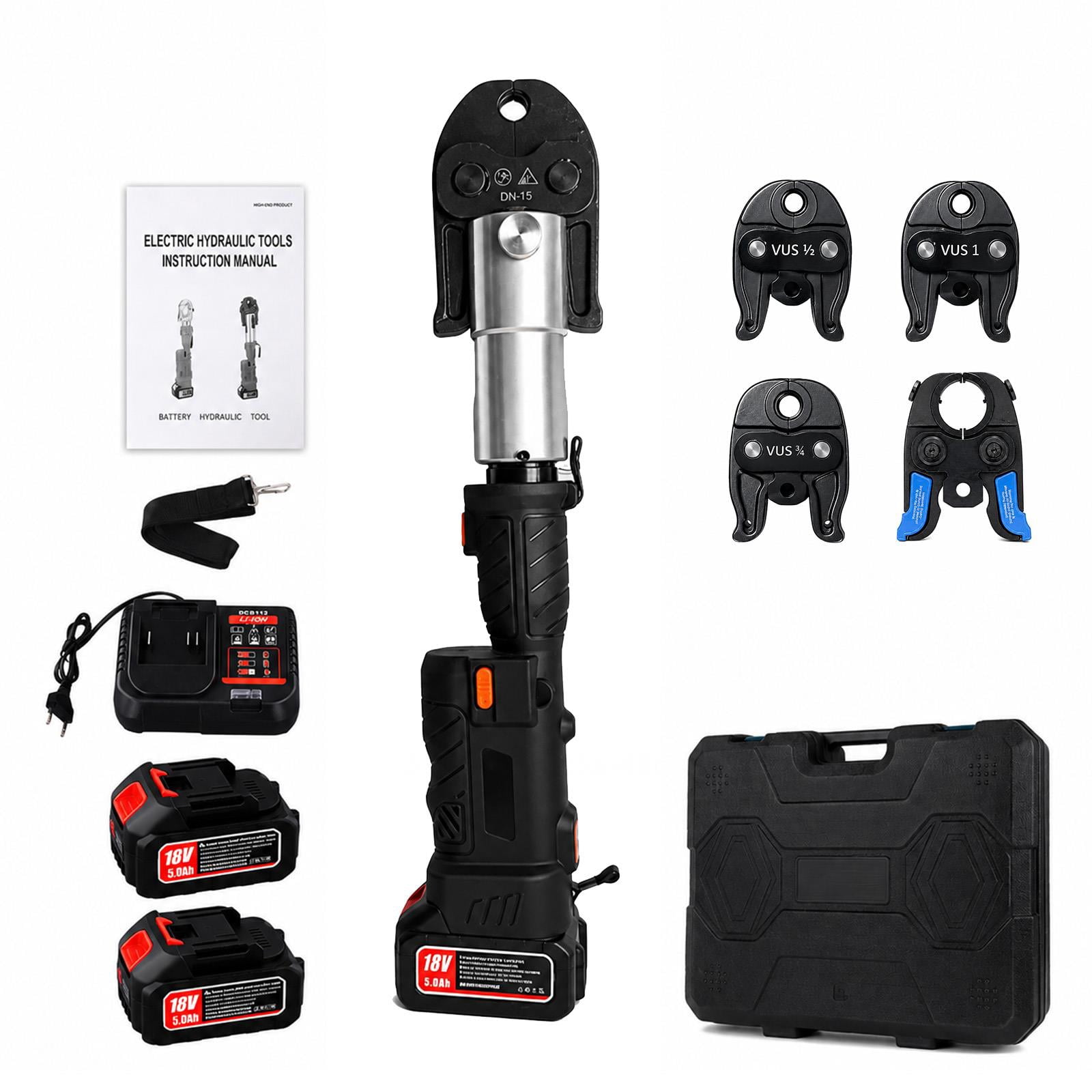 Press Tool, 18V Electric Pipe Crimping Tool for 1/2" to 2" Copper Pipes, Press Kit with 6 VUS Jaws, 2pcs 4AH Battery, Fast Charger & Carrying Case