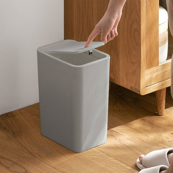 Press Top Trash Can with Lid - 10L Odor-Control Small Garbage Bin for Bathroom, Bedroom & Office, Space-Saving Slim Design Wastebasket with Lid