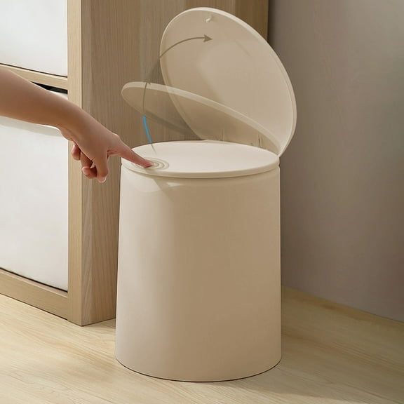 Press Trash Can with Lid 2 Gallon Small Wastebasket for Office Desk Bedroom Kitchen Living Room Car - Compact Garbage Bucket with Odor Control Lid and Non Slip Feet