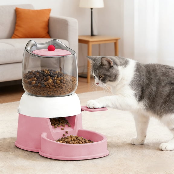 Press Type Automatic Pet Feeder 2L Storage Dog Cat Food Dispenser Indoor Dry Kibble Container