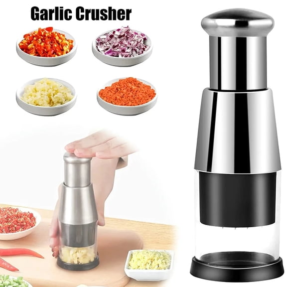 Press-Type Garlic Chopper, Manual Stainless Steel Vegetable Cutter for Onion, Chili, Nuts - Quick & Easy Kitchen Gadget