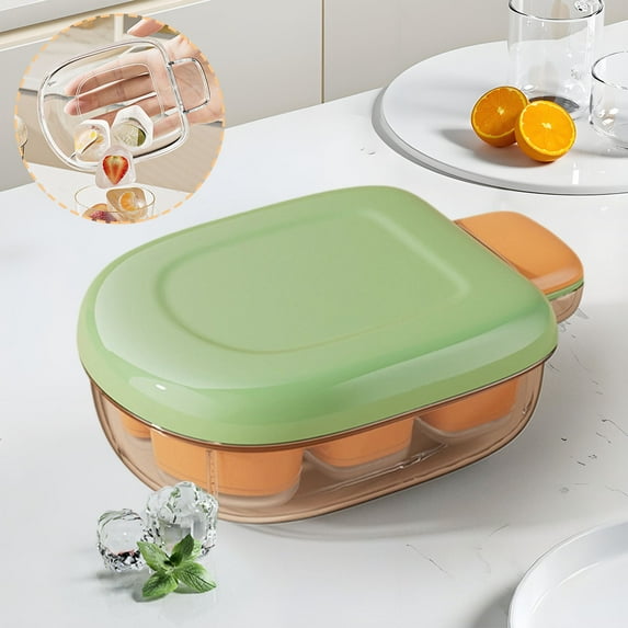 Press-Type Ice Cube Tray with Lid - 6 Compartments, Easy Release, Food-Grade PET & TPE, Stackable for Freezer Storage