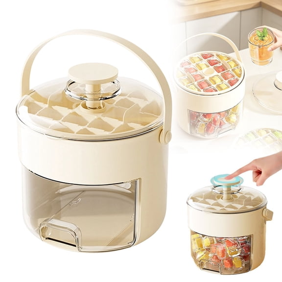 Press-Type Ice Maker with 40-Cube Capacity, 2-Layer Easy-Release Trays with Lid, Portable Compact Ice Bucket with Handle for Freezer, Beer, Cocktails, RV, Parties