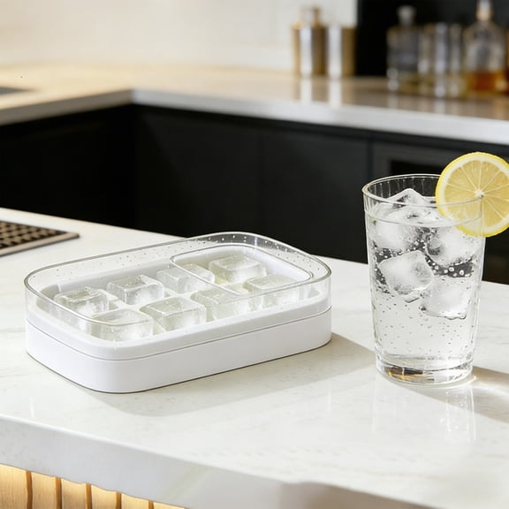 Press Type Ice Storage Box, Large Capacity Ice Tray with Lid, Dust Proof Ice Container for Freezer, Flip Top Water Injection Mold