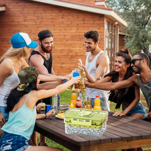 Press-Type Maker & Storage Container with Lid - 50 Capacity | Transparent Plastic Refrigerator Tray with Ice Clip & Molds | Green/White