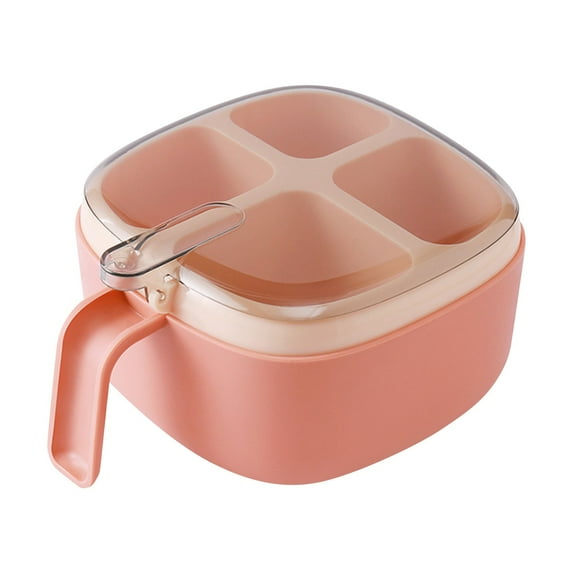 Press-Type Seasoning Box with 4 Compartments & Spoons – Compact Condiment Storage for Kitchen Counter – Spice Organizer for Salt, Sugar, Herbs – Easy Clean Design