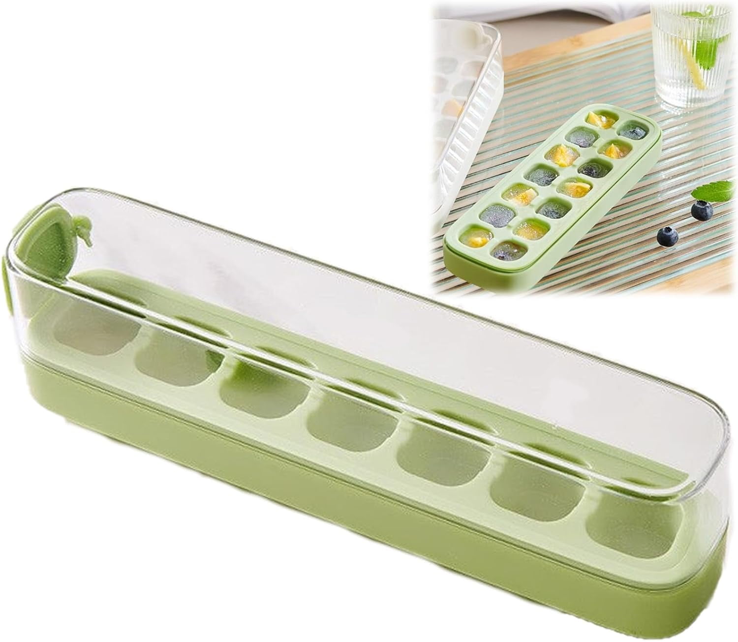 Press-Type Silicone Ice Cube Trays, Silicone Ice Cube Molds, Nugget Ice Tray, Nugget Ice Trays for Freezer, Ice Cube Tray Small Nugget Ice, 7/14/21-Ice Trays for Freezer (Green,7 grids)