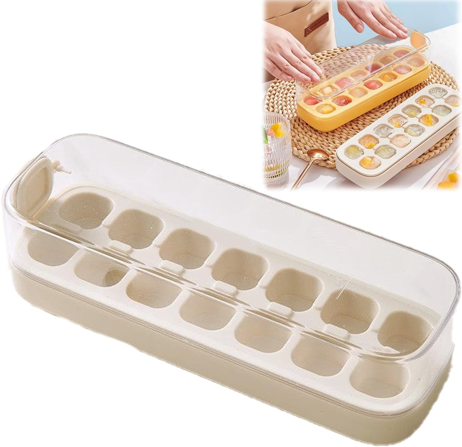 Press-Type Silicone Ice Cube Trays, Silicone Ice Cube Molds, Nugget Ice Tray, Nugget Ice Trays for Freezer, Ice Cube Tray Small Nugget Ice, 7/14/21-Ice Trays for Freezer (White,14 grids)
