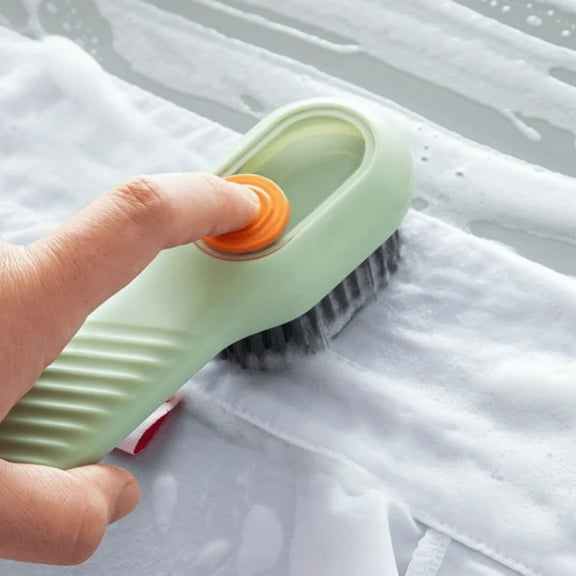 Press Type Soft Bristle Cleaning Brush, Liquid Dispensing Laundry and Shoe Brush, Multi-Surface Cleaning, Gentle on Fabrics, Efficient Stain Removal, Carpets, Shoes, Clothes, Home, Bathroom