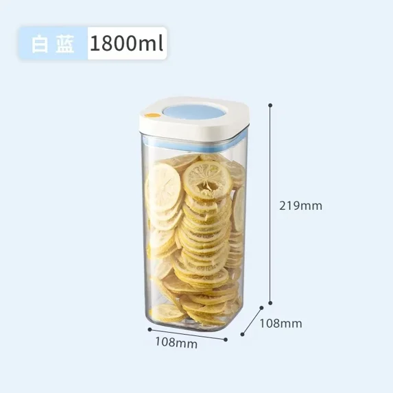 Press Type Vacuum Storage Containers Kitchen Storage Box Coffee Beans Grains Organizers Food Storage Container Rice Dispenser (White Blue 1800ML,380ML-1800ML)