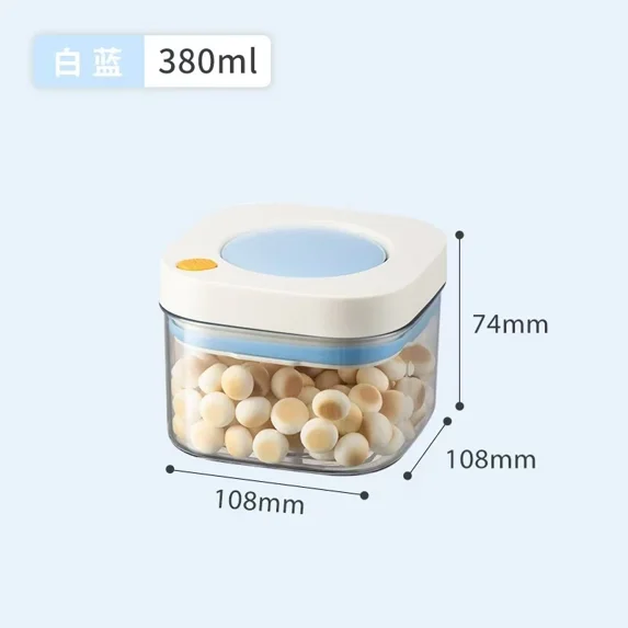 Press Type Vacuum Storage Containers Kitchen Storage Box Coffee Beans Grains Organizers Food Storage Container Rice Dispenser (White Blue 380ML,380ML-1800ML)